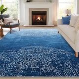 Garvee Large Rug 9x12 Washable Area Rug Living Room Rug Distressed Medallion Rug, Ombre Rug, Stain Resistant Soft Rug Non Slip, Decorative Blue Rug for Bedroom, Office - Blue