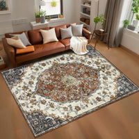 Garvee Vintage Washable Bedroom Rug - Soft Accent Rugs for Living Room, Non-Slip Non-Shedding Low-Pile Entryway Rug, Soft Print Pattern Indoor Rug