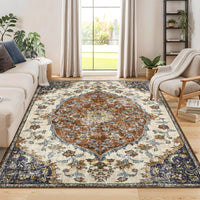 Garvee Vintage Washable Bedroom Rug - Soft Accent Rugs for Living Room, Non-Slip Non-Shedding Low-Pile Entryway Rug, Soft Print Pattern Indoor Rug