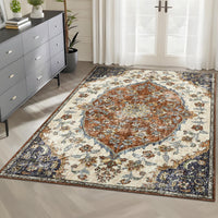Garvee Vintage Washable Bedroom Rug - Soft Accent Rugs for Living Room, Non-Slip Non-Shedding Low-Pile Entryway Rug, Soft Print Pattern Indoor Rug