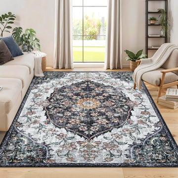 Garvee Vintage Washable Bedroom Rug - Soft Accent Rugs for Living Room, Non-Slip Non-Shedding Low-Pile Entryway Rug, Soft Print Pattern Indoor Rug