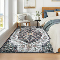 Garvee Vintage Washable Bedroom Rug - Soft Accent Rugs for Living Room, Non-Slip Non-Shedding Low-Pile Entryway Rug, Soft Print Pattern Indoor Rug