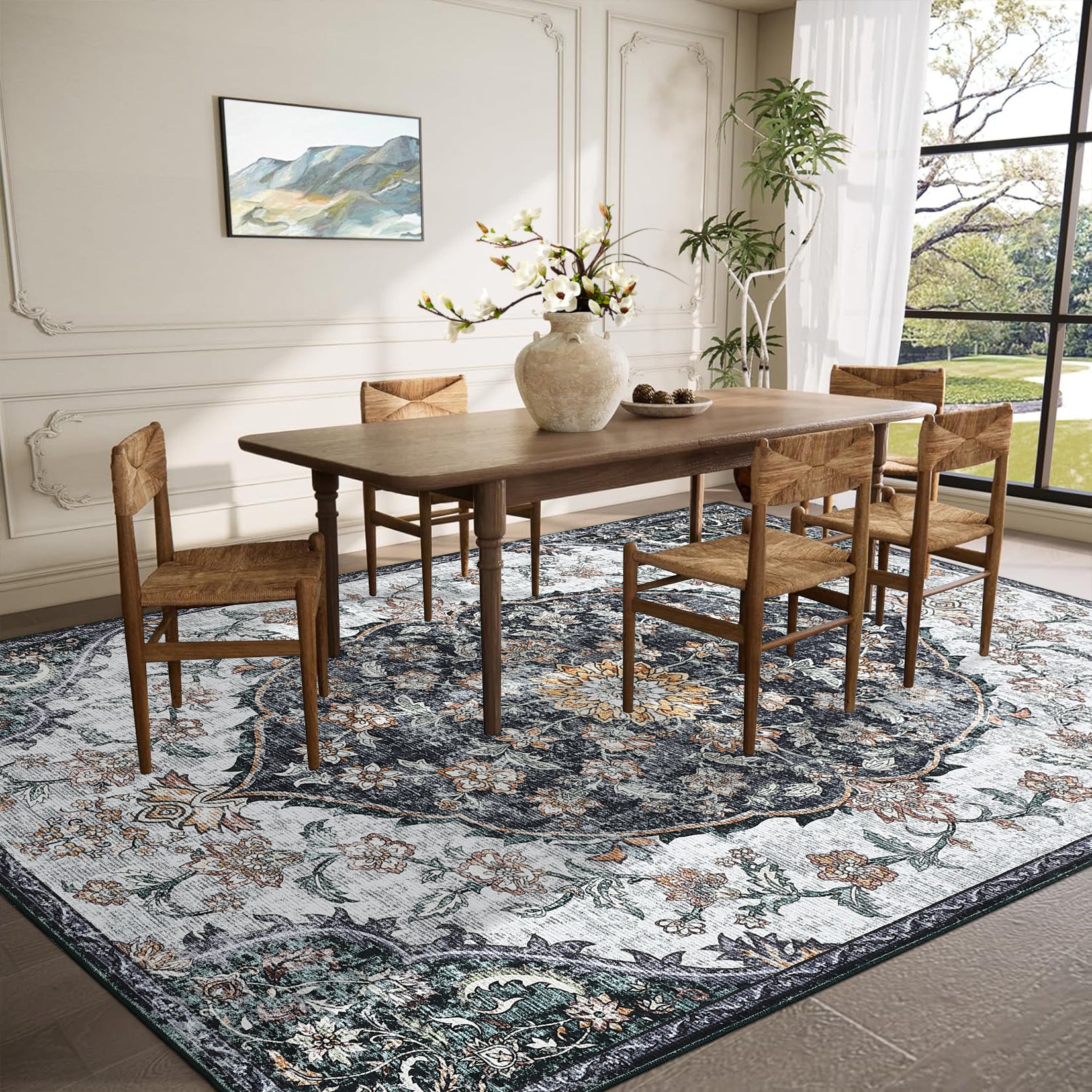 Garvee Vintage Washable Bedroom Rug - Soft Accent Rugs for Living Room, Non-Slip Non-Shedding Low-Pile Entryway Rug, Soft Print Pattern Indoor Rug