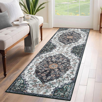 Garvee Vintage Washable Bedroom Rug - Soft Accent Rugs for Living Room, Non-Slip Non-Shedding Low-Pile Entryway Rug, Soft Print Pattern Indoor Rug