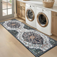 Garvee Vintage Washable Bedroom Rug - Soft Accent Rugs for Living Room, Non-Slip Non-Shedding Low-Pile Entryway Rug, Soft Print Pattern Indoor Rug