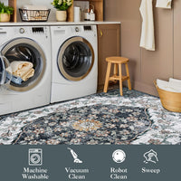 Garvee Vintage Washable Bedroom Rug - Soft Accent Rugs for Living Room, Non-Slip Non-Shedding Low-Pile Entryway Rug, Soft Print Pattern Indoor Rug