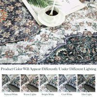 Garvee Vintage Washable Bedroom Rug - Soft Accent Rugs for Living Room, Non-Slip Non-Shedding Low-Pile Entryway Rug, Soft Print Pattern Indoor Rug