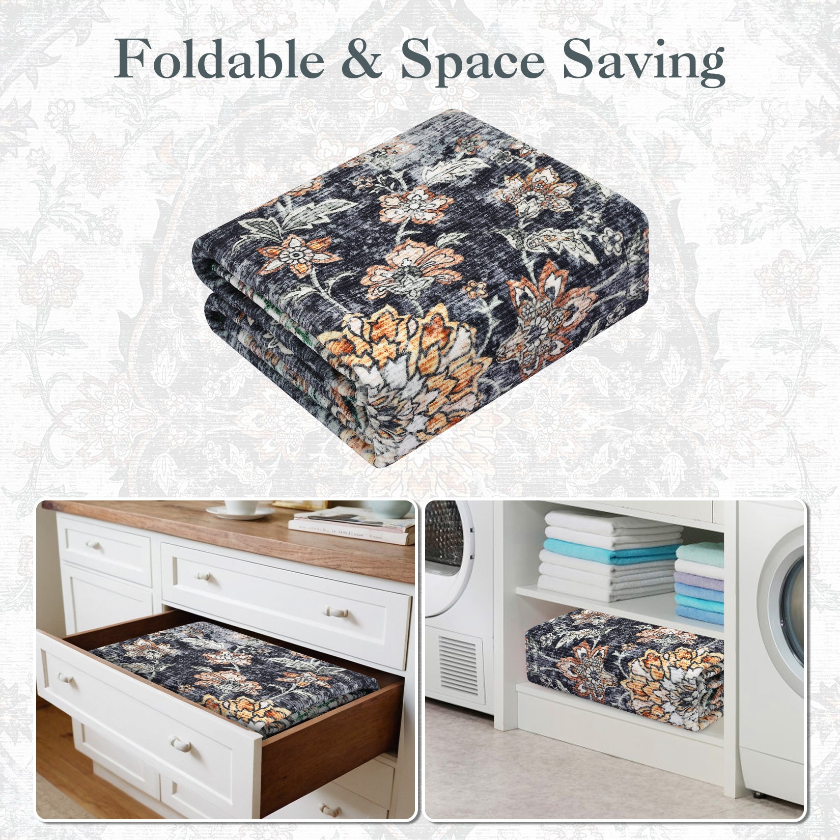 Garvee Vintage Washable Bedroom Rug - Soft Accent Rugs for Living Room, Non-Slip Non-Shedding Low-Pile Entryway Rug, Soft Print Pattern Indoor Rug