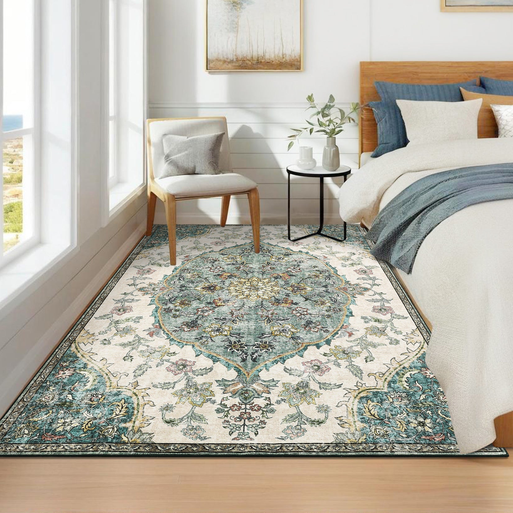 Garvee Vintage Washable Bedroom Rug - Soft Accent Rugs for Living Room, Non-Slip Non-Shedding Low-Pile Entryway Rug, Soft Print Pattern Indoor Rug