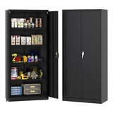 Garvee 71" H Metal Storage Cabinet with Lock, Steel Tool Cabinet with 4 Adjustable Shelves and 4 Adjustable Feet, Storage Organization for Home/Garage/Office/Shop - Black - with Handle