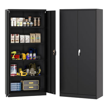 Garvee 71" H Metal Storage Cabinet with Lock, Steel Tool Cabinet with 4 Adjustable Shelves and 4 Adjustable Feet, Storage Organization for Home/Garage/Office/Shop