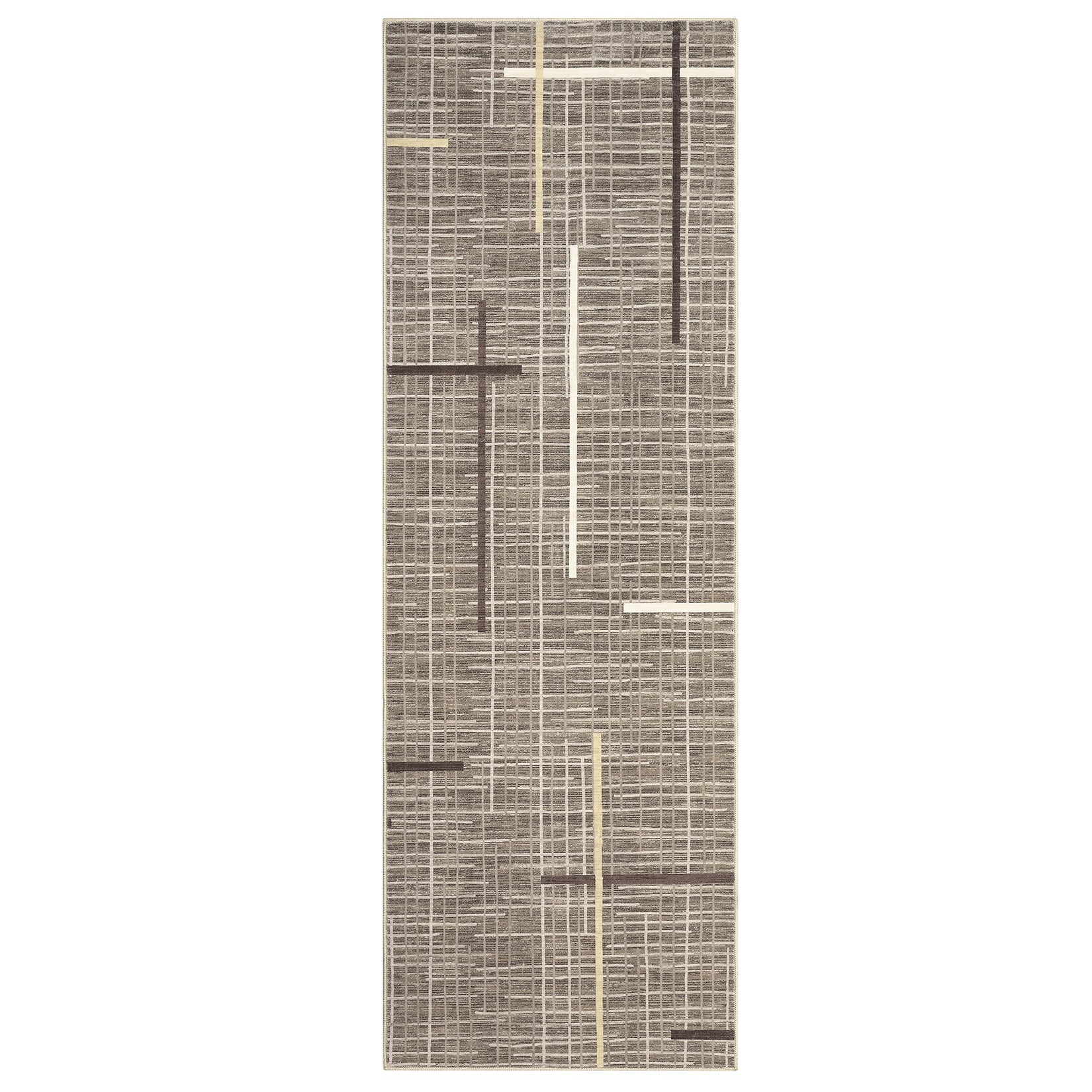 Garvee Modern Abstract Runner Rug 2x6 Washable Non Slip Runner for Hallway Linear Geometric Ultra Thin Foldable Carpet Runner Stain Resistant Soft Stripe Indoor Rug for Kitchen Bedroom, Brown