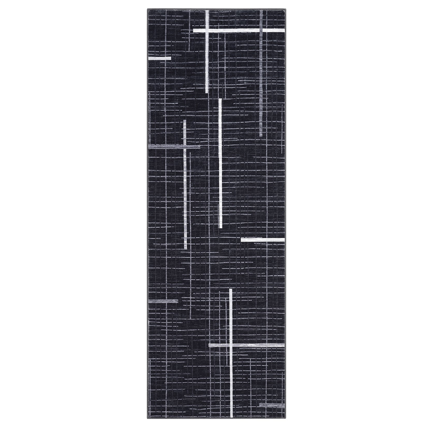 Garvee Modern Abstract Runner Rug 2x6 Washable Non Slip Runner for Hallway Linear Geometric Ultra Thin Foldable Carpet Runner Stain Resistant Soft Stripe Indoor Rug for Kitchen Bedroom, Black