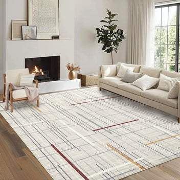 Garvee Large Living Room Rug 10x13 Modern Abstract Washable Rug Geometric Non Slip Stain Resistant Soft Floor Cover Foldable Low Pile Striped Area Rug for Bedroom Dining Room Nursery, Beige