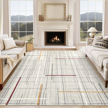 Garvee Large Living Room Rug 10x13 Modern Abstract Washable Rug Geometric Non Slip Stain Resistant Soft Floor Cover Foldable Low Pile Striped Area Rug for Bedroom Dining Room Nursery, Beige