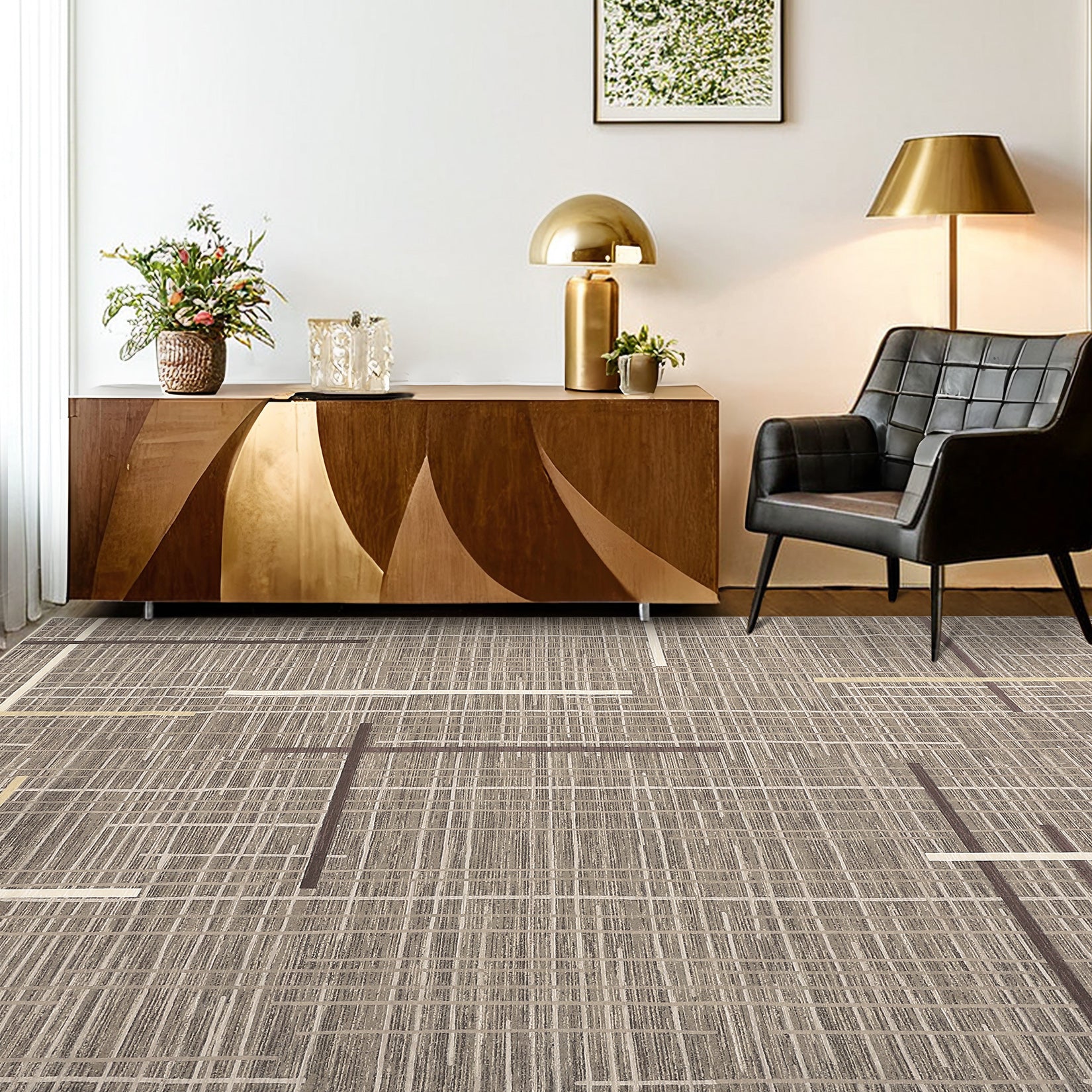 Garvee Contemporary Rug 8x10 Washable Area Rug Modern Abstract Non Slip Soft Throw Rug Linear Geometric Foldable Low Pile Floor Cover for Living Room Bedroom Nursery Office Decor, Brown