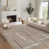 Garvee Washable Area Rug 5x7 Modern Rugs for Living Room Abstract Geometric Non Slip Ultra Thin Throw Rug Foldable Soft Stain Resistant Striped Accent Rug for Bedroom Playroom Nursery, Brown - Brown