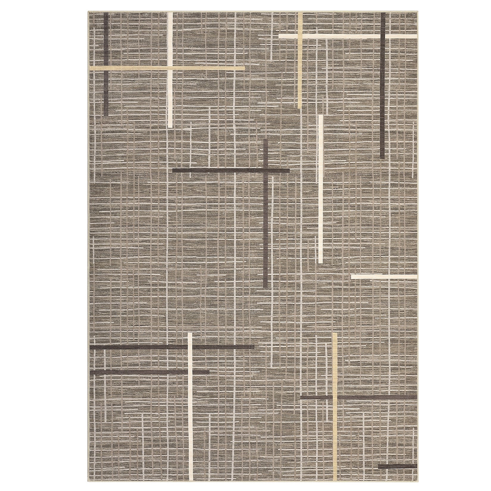Garvee Contemporary Rug 8x10 Washable Area Rug Modern Abstract Non Slip Soft Throw Rug Linear Geometric Foldable Low Pile Floor Cover for Living Room Bedroom Nursery Office Decor, Brown