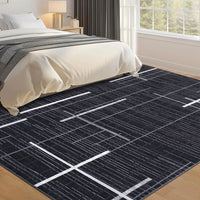 Garvee Washable Area Rug 5x7 Modern Rugs for Living Room Abstract Geometric Non Slip Ultra Thin Throw Rug Foldable Soft Stain Resistant Striped Accent Rug for Bedroom Playroom Nursery, Black