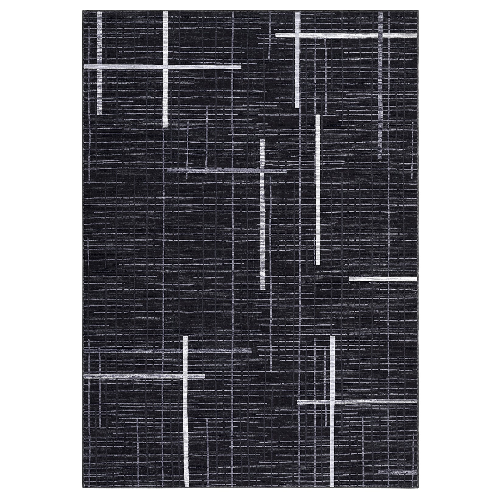 Garvee Contemporary Rug 8x10 Washable Area Rug Modern Abstract Non Slip Soft Throw Rug Linear Geometric Foldable Low Pile Floor Cover for Living Room Bedroom Nursery Office Decor, Black