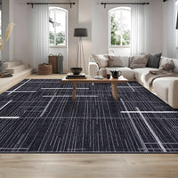 Garvee Washable Area Rug 5x7 Modern Rugs for Living Room Abstract Geometric Non Slip Ultra Thin Throw Rug Foldable Soft Stain Resistant Striped Accent Rug for Bedroom Playroom Nursery, Black
