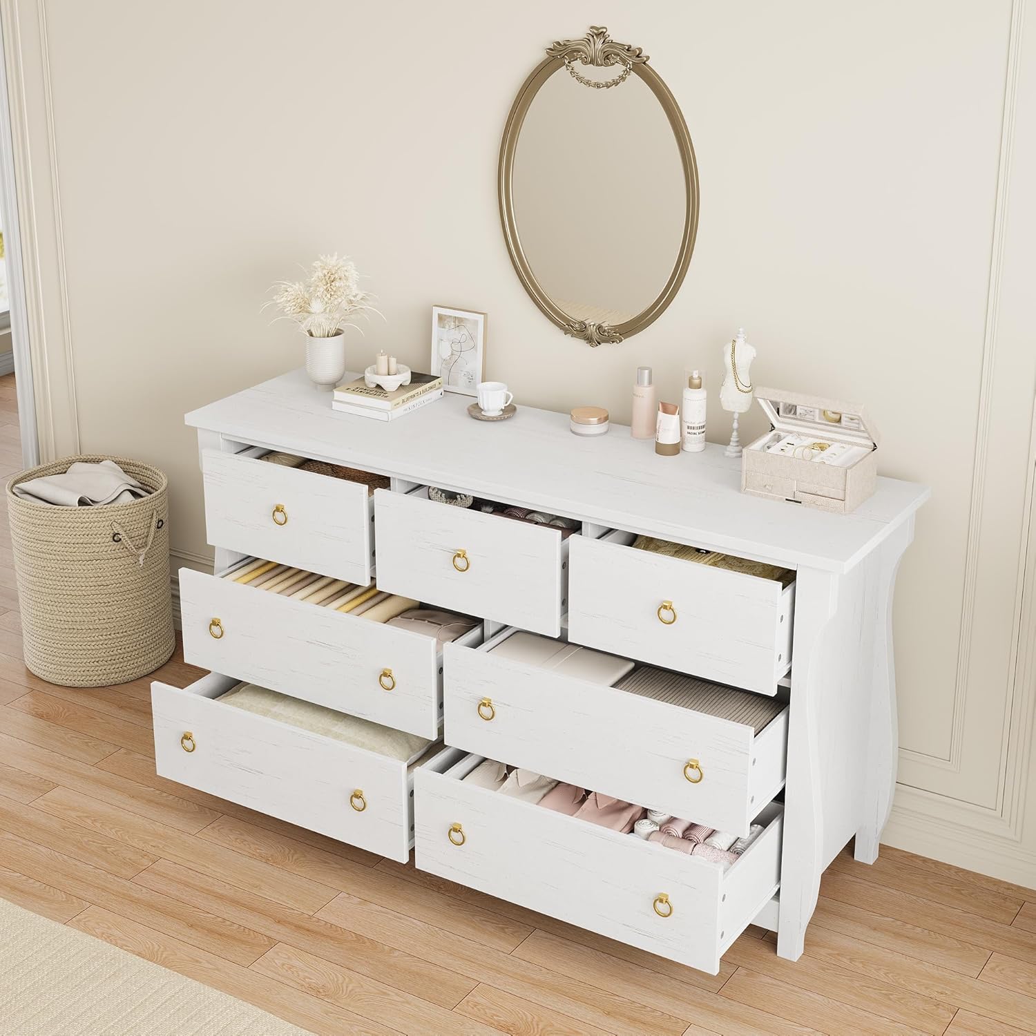 Garvee 7 Drawer Dresser - Tall Boho Dresser with Curved Legs, Rattan Accents, and Freestanding Storage for Living Room, Bedroom, Entryway, or Balcony, Garvee 7 Drawer Dresser - Tall Boho Dresser with Curved Legs, Rattan Accents, and Freestanding Storage for Living Room, Bedroom, Entryway, or Balcony,