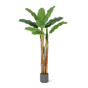 Garvee 6ft Artificial Banana Tree with Grey Planter and 11 Faux Banana Leaves - Perfect for Home Office and Living Room Decor