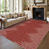 Garvee Washable Area Rug 5x7 Minimalistic Striped Living Room Area Rug Soft Bedroom Rug Foldable Farmhouse Rug for Kitchen Dining Room Playroom Mudroom Dinning Room Entryway, Red - Red