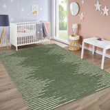 Garvee Washable Area Rug 5x7 Minimalistic Striped Living Room Area Rug Soft Bedroom Rug Foldable Farmhouse Rug for Kitchen Dining Room Playroom Mudroom Dinning Room Entryway, Green - Dark Green