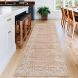 Garvee 2x6 Pink Kitchen Rugs Washable Non-Slip Runner Rug for Hallway Vintage Distressed Printed Bedside Rugs Floral Bordered Entryway Runners for Bedroom Laundry Room - Pink
