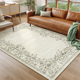 Garvee 9x12 Large Area Rugs for Bedroom Vintage Washable Rugs Non Slip Rug for Living Room Floral Border Rug Low Pile Soft Rug Office Carpet for Dining Room Home Decor, Beige - Beige