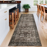 Garvee Washable Runner Rug 2 x 6 Vintage Floral Print Hallway Rug with Non-Slip Backing, Distressed Low Pile Carpet Runner, Foldable Traditional Area Rug for Entryway, Kitchen, Brown - Brown