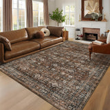 Garvee Washable Living Room Rug 8 x 10 Large Vintage Floral Print Area Rug with Non-Slip Backing, Distressed Low Pile Floor Cover, Foldable Traditional Indoor Mat for Bedroom, Red - Red
