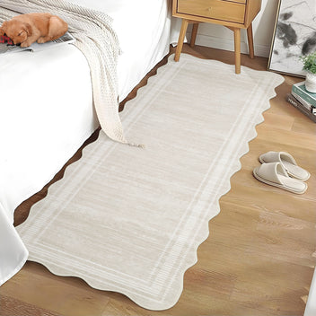 Garvee Washable Area Rug 2x8 Scalloped Rugs for Living Room Solid Carpet 2x8 Area Rugs for Bedroom Nursery Dining Room Non-Slip Stain Resistant Under Table Rug