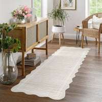 Garvee Modern Cream White 2x6 Washable Runner Rug Non Skid Stain-Resistant Scalloped Entryway Carpet for Kitchen Hallway Bathroom