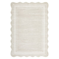 Garvee 4x6 Washable Scalloped Area Rug, Non-Slip Cream White Low-Pile Rug for Living Room, Bedroom, Kitchen, Bathroom & Entryway