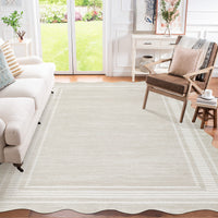Garvee 4x6 Washable Scalloped Area Rug, Non-Slip Cream White Low-Pile Rug for Living Room, Bedroom, Kitchen, Bathroom & Entryway