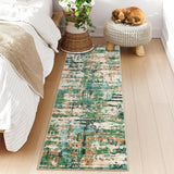 Garvee Modern Abstract Runner Rug 2 x 6 Washable Rug for Hallway, Non Slip Kitchen Rug, Low Pile Soft Entryway Carpet, Indoor Foldable Printed Rug for Kitchen Bedroom Laundry Room, Green - Green