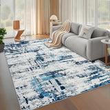 Garvee Modern Abstract Area Rug 10 x 13 Large Washable Rug for Living Room, Non Slip Dining Room Soft Carpet, Low Pile Indoor Foldable Printed Accent Rug for Bedroom Nursery Playroom, Blue - Blue