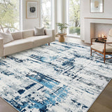 Garvee Large Modern Abstract Area Rug 9 x 12 Washable Rug for Living Room, Non Slip Dining Room Carpet, Low Pile Indoor Foldable Printed Accent Rug for Bedroom Nursery Playroom, Blue - Blue