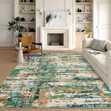 Garvee Modern Abstract Area Rug 5 x 7 Washable Rug for Living Room, Non Slip Dining Room Carpet, Low Pile Indoor Foldable Printed Accent Rug for Bedroom Office Nursery Playroom, Green - Green