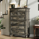 Garvee Farmhouse 7 Drawer Dressers with 3 Different Sizes Drawers, Wooden Dresser Organizer for Bedroom, Living Room, Black - Oak Black