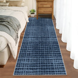 Garvee Runner Rug 2x6 Modern Washable Entryway Runners Non Slip Foldable Contemporary Abstract Throw Rug Low Pile Soft Plaid Print Accent Rug for Kitchen, Bathroom, Hallway, Blue - Blue