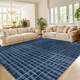 Garvee Modern Abstract Rug 10x13 Washable Stain Resistant Checkered Area Rug for Living Room Non Slip Foldable Throw Carpet Ultra Thin Soft Plaid Print Floor Cover for Home Office, Blue - Blue