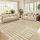 Garvee Modern Abstract Rug 10x13 Washable Stain Resistant Checkered Area Rug for Living Room Non Slip Foldable Throw Carpet Ultra Thin Soft Plaid Print Floor Cover for Home Office, Camel - Camel