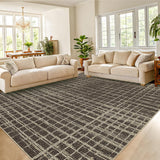 Garvee Modern Area Rug 5x7 Washable Checkered Floor Carpet Soft Low Pile Plaid Print Throw Rug Non Slip Non Shedding Contemporary Abstract Accent Carpet for Living Room, Bedroom, Office, Brown - Brown