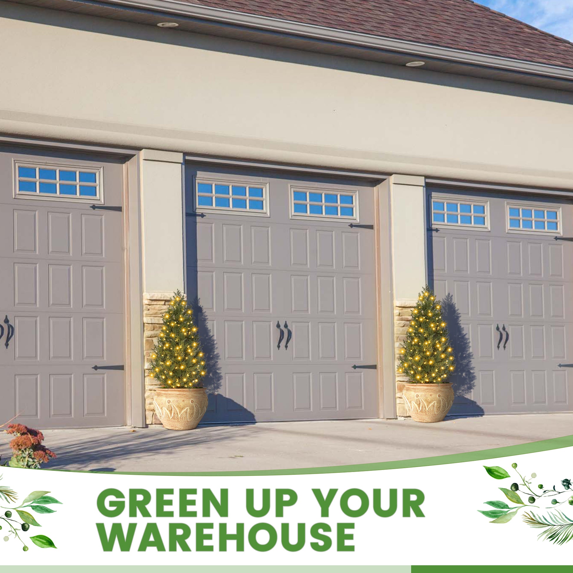 Garvee 3ft Artificial Cedar Topiary Tree Set of 2, Small Lighted Faux Evergreen Cypress Trees with 78 Led Lights, Outdoor Fake Potted Pruned Plants for Front Porch, Garden