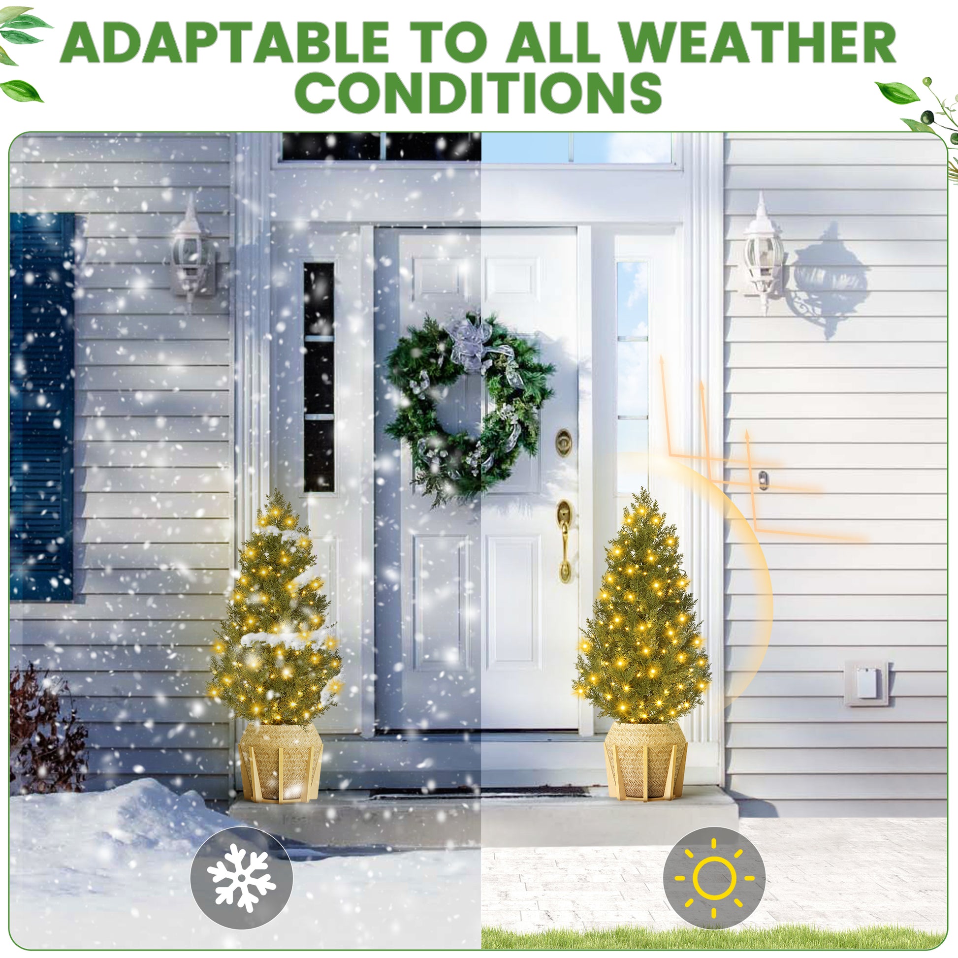 Garvee 3ft Artificial Cedar Topiary Tree Set of 2, Small Lighted Faux Evergreen Cypress Trees with 78 Led Lights, Outdoor Fake Potted Pruned Plants for Front Porch, Garden