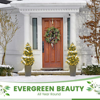 Garvee 3ft Artificial Cedar Topiary Tree Set of 2, Small Lighted Faux Evergreen Cypress Trees with 78 Led Lights, Outdoor Fake Potted Pruned Plants for Front Porch, Garden