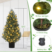 Garvee 3ft Artificial Cedar Topiary Tree Set of 2, Small Lighted Faux Evergreen Cypress Trees with 78 Led Lights, Outdoor Fake Potted Pruned Plants for Front Porch, Garden